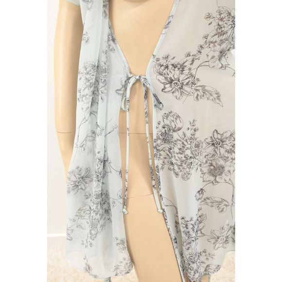 Vintage Apt 9 Wrap Robe Semi Sheer Peignoir Small Blue Floral Toile - Picture 5 of 8